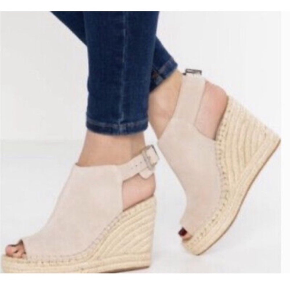 KENNETH COLE Suede Espadrille Peep-Toe Wedges